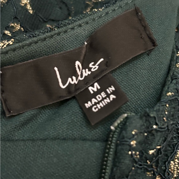 Lulus green and gold long dress with a slit - Picture 3 of 3